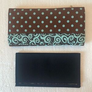 polkadot foldable women’s wallet zipper compartments zip pockets brown turquoise